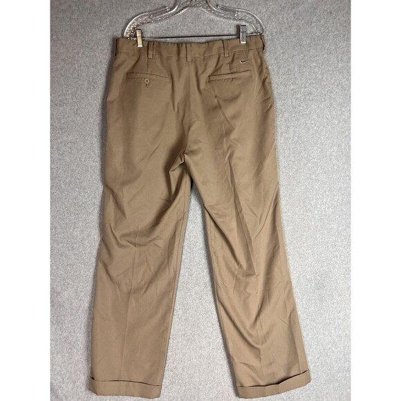 Nike Golf Dri-Fit Golf Pants Men 36X34 Khaki FitDry Pleated Cuffed Swoosh Logo - Picture 2 of 11